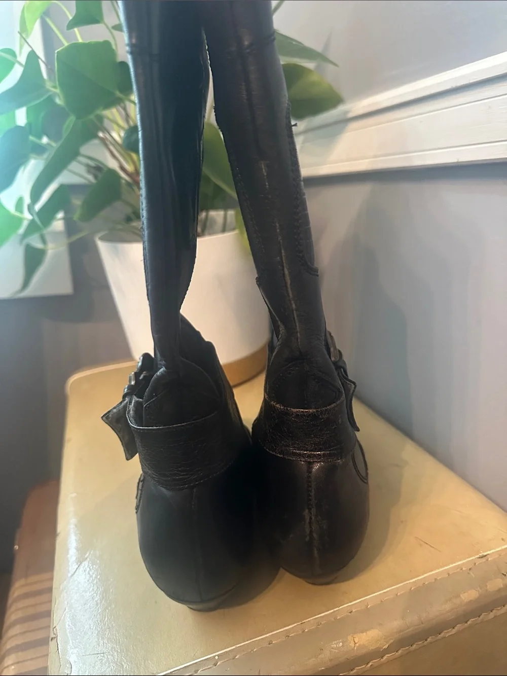 Vintage DP Italia Black Leather Western Harness Boots Made in Italy Women's 7M - Picture 4 of 13